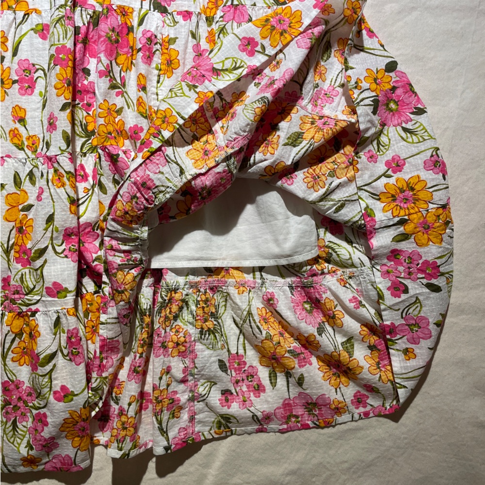 Lands End NWOT White Floral Cotton Smocked Tiered Dress Sz XL - Picture 6 of 10
